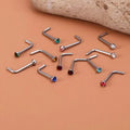 12pcs Stainless Steel L-shaped Rhinestones Nose Ring, Body Piercing Jewelry Nose Nail