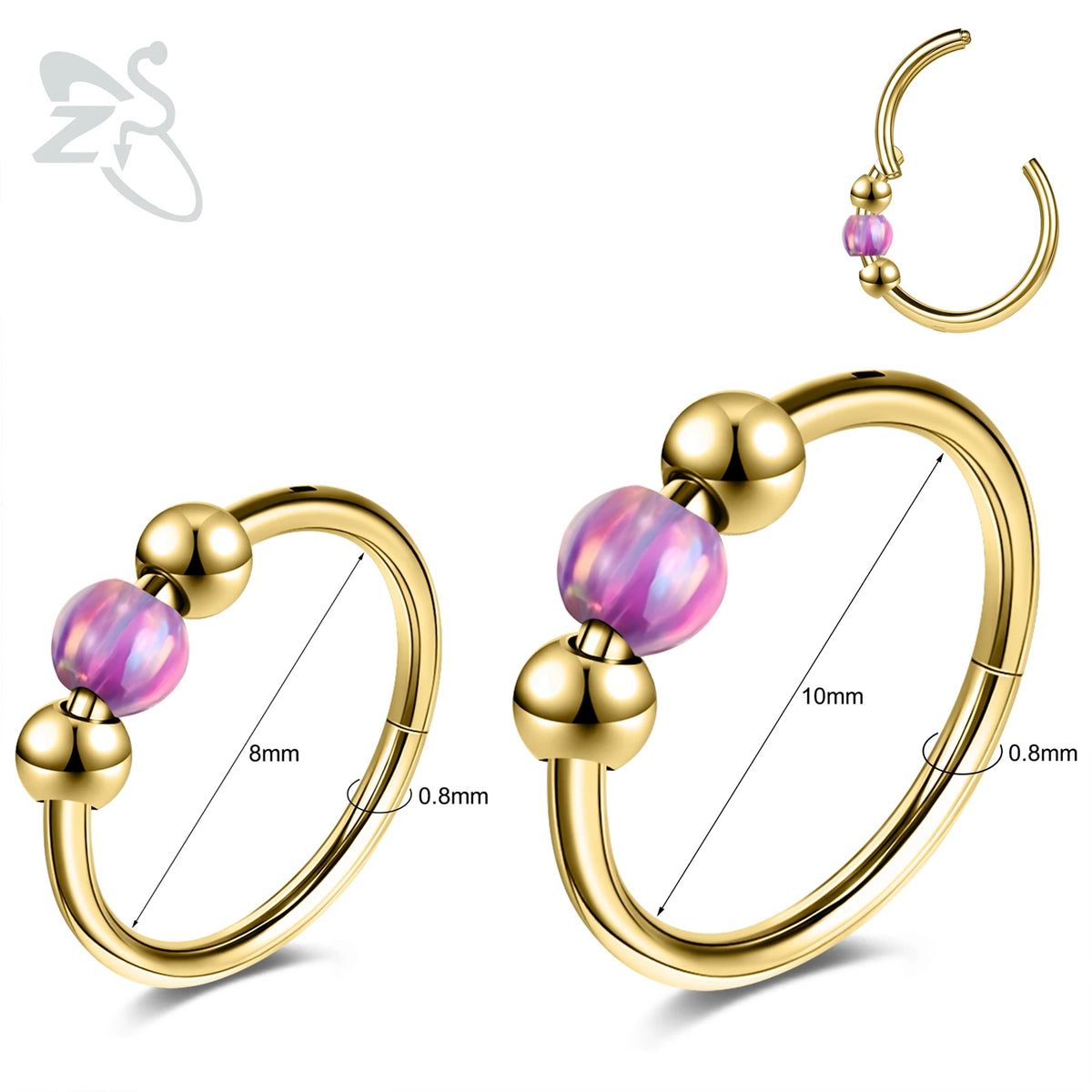 Opal Stainless Steel Nose Ring & Septum Hoop | 20G/18G/16G | 8MM/10MM