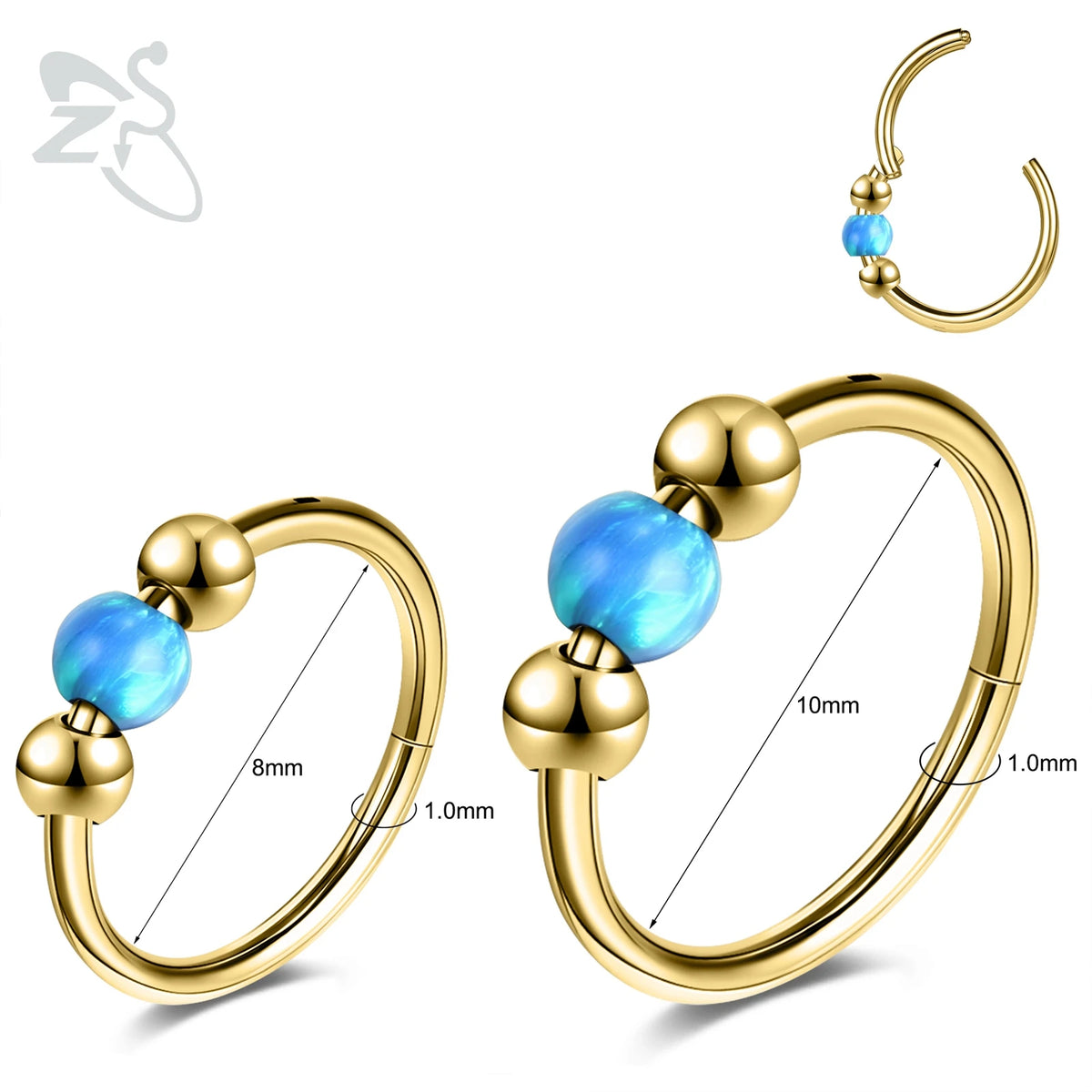 Opal Stainless Steel Nose Ring & Septum Hoop | 20G/18G/16G | 8MM/10MM