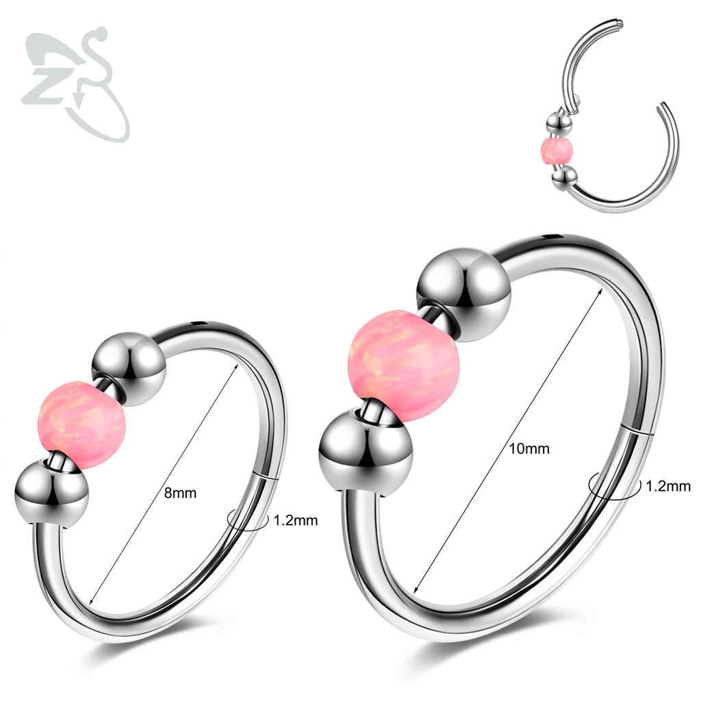 Opal Stainless Steel Nose Ring & Septum Hoop | 20G/18G/16G | 8MM/10MM