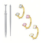 Horseshoe Nose Rings 18G Stainless Steel Double Gem