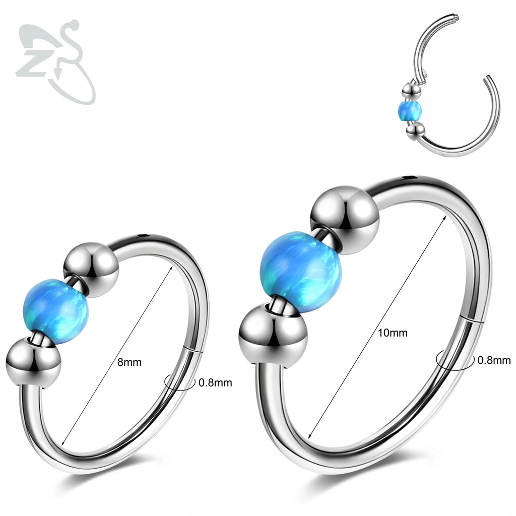 Opal Stainless Steel Nose Ring & Septum Hoop | 20G/18G/16G | 8MM/10MM