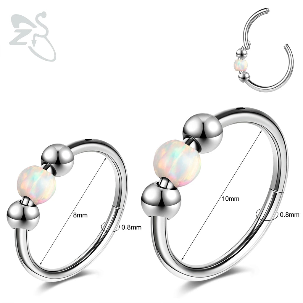 Opal Stainless Steel Nose Ring & Septum Hoop | 20G/18G/16G | 8MM/10MM