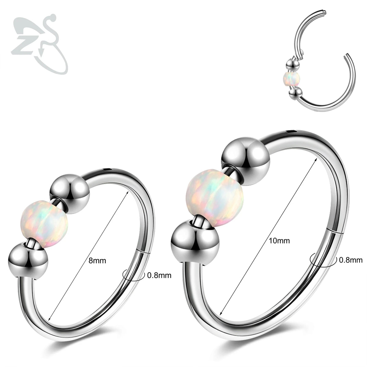 Opal Stainless Steel Nose Ring & Septum Hoop | 20G/18G/16G | 8MM/10MM