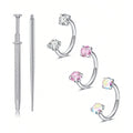 Horseshoe Nose Rings 18G Stainless Steel Double Gem