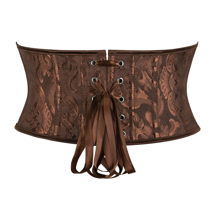 Baroque Jacquard Underbust Corset with Ribbon Lace-Up Back