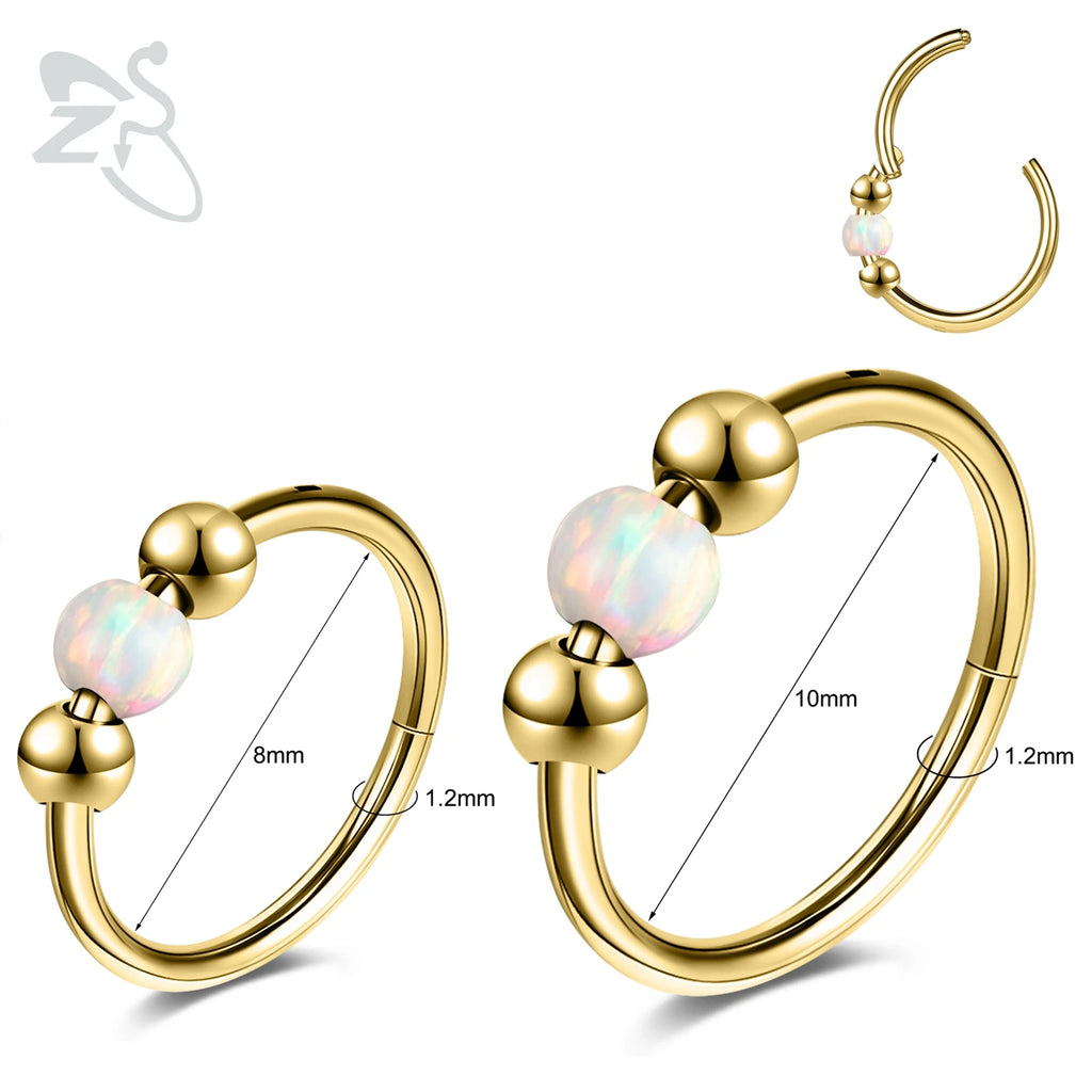 Opal Stainless Steel Nose Ring & Septum Hoop | 20G/18G/16G | 8MM/10MM