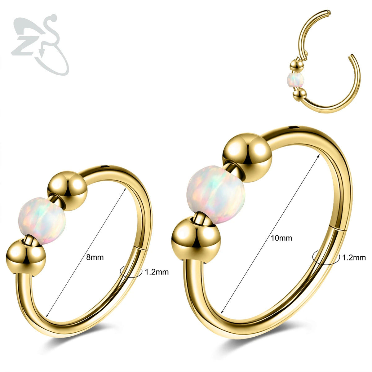 Opal Stainless Steel Nose Ring & Septum Hoop | 20G/18G/16G | 8MM/10MM
