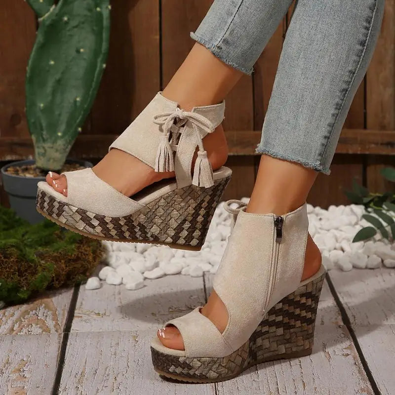 Boho Tassel Wedge Sandals