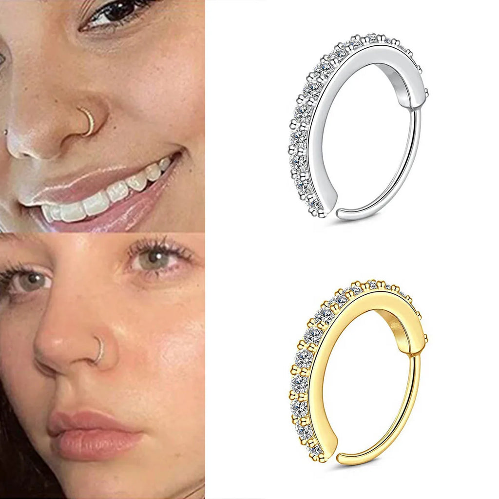 Rhinestone Nose Ring for Women Nasal Septum Daily Wear Body Jewelry Piercing Accessory Ladies Fashion Accessory