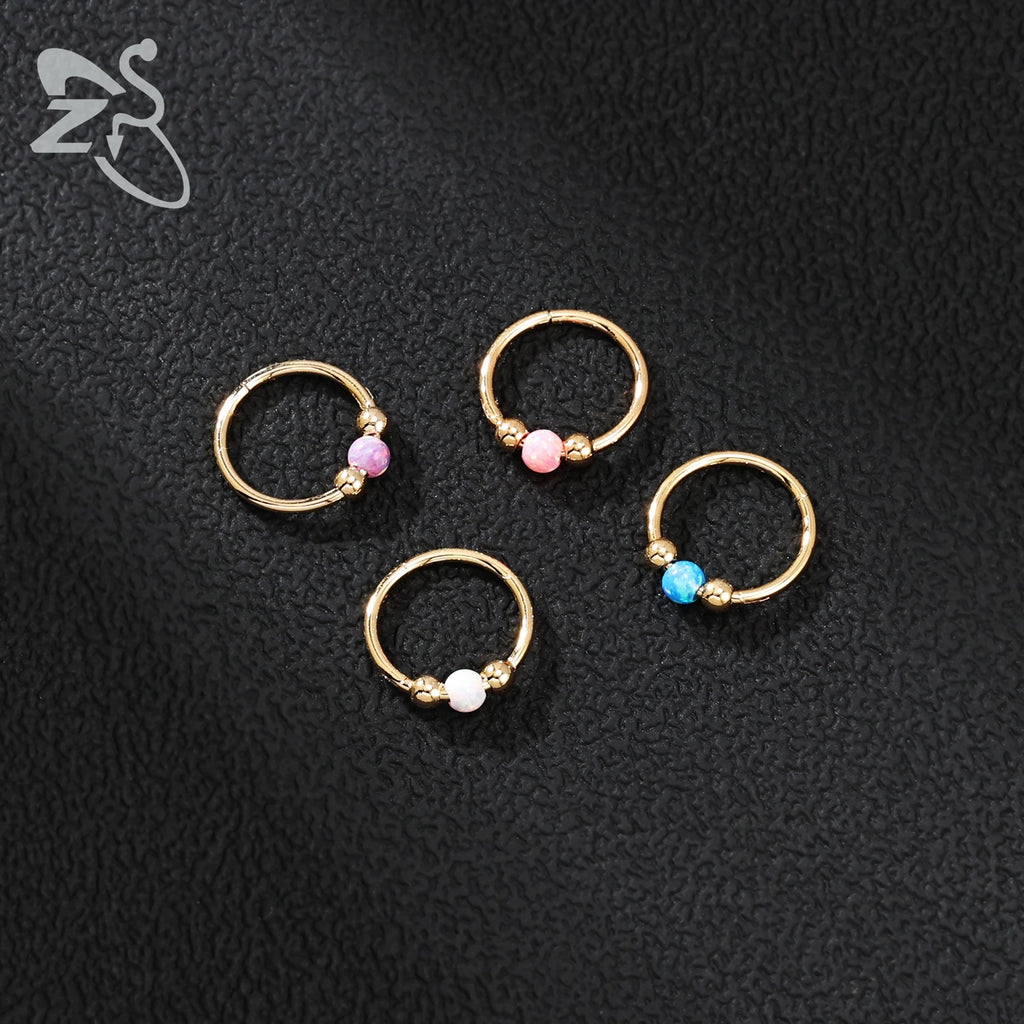 Opal Stainless Steel Nose Ring & Septum Hoop | 20G/18G/16G | 8MM/10MM
