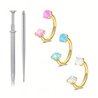 Horseshoe Nose Rings 18G Stainless Steel Double Gem