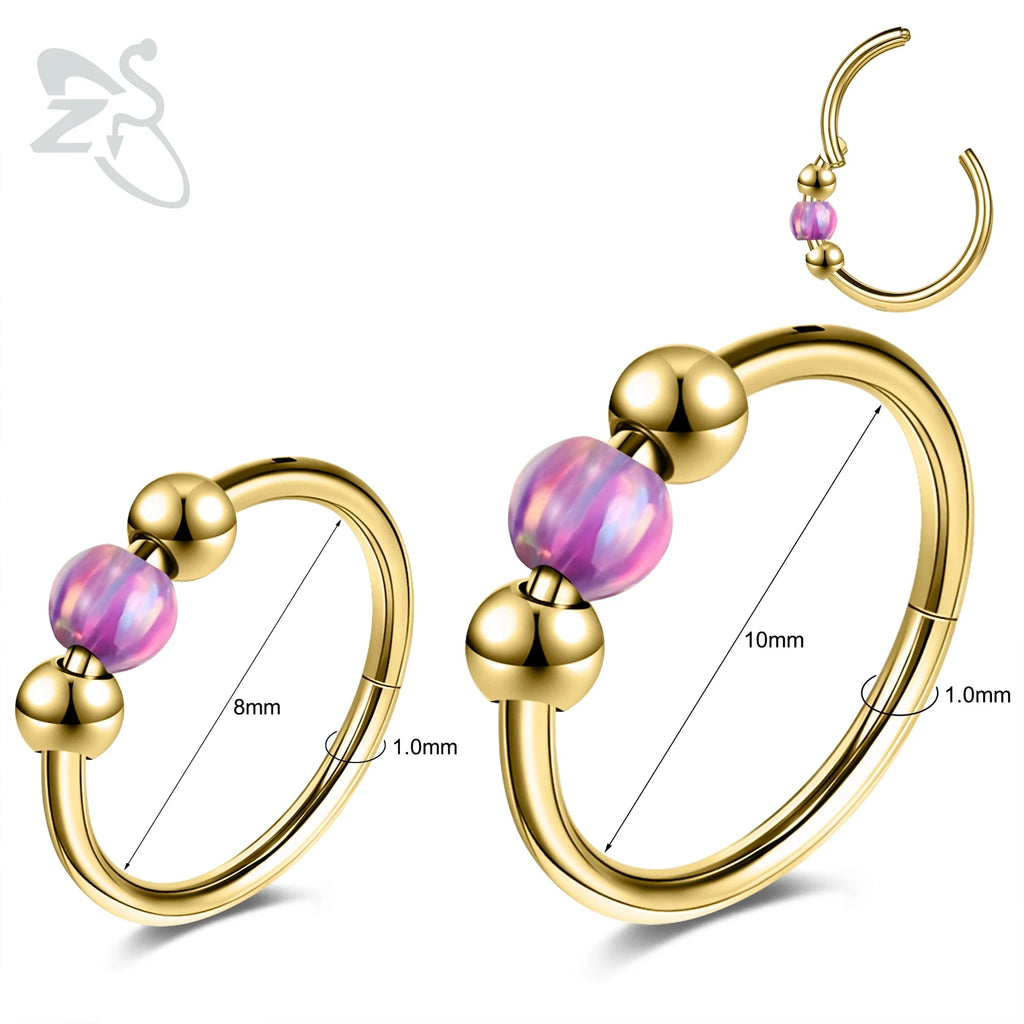 Opal Stainless Steel Nose Ring & Septum Hoop | 20G/18G/16G | 8MM/10MM
