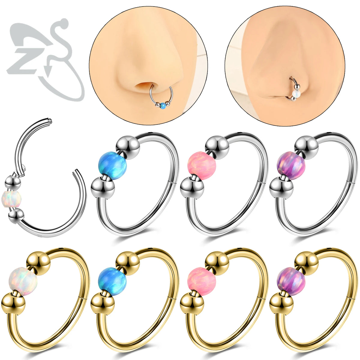 Opal Stainless Steel Nose Ring & Septum Hoop | 20G/18G/16G | 8MM/10MM