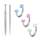 Horseshoe Nose Rings 18G Stainless Steel Double Gem