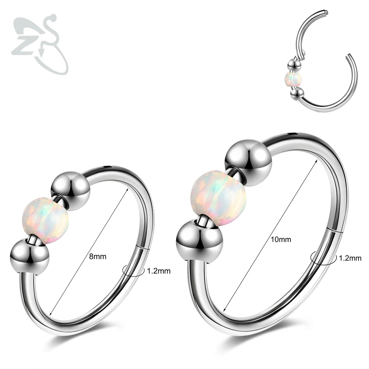 Opal Stainless Steel Nose Ring & Septum Hoop | 20G/18G/16G | 8MM/10MM