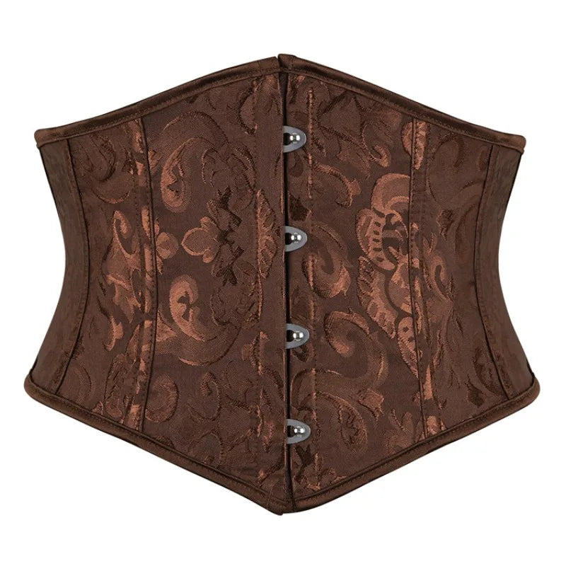 Baroque Jacquard Underbust Corset with Ribbon Lace-Up Back