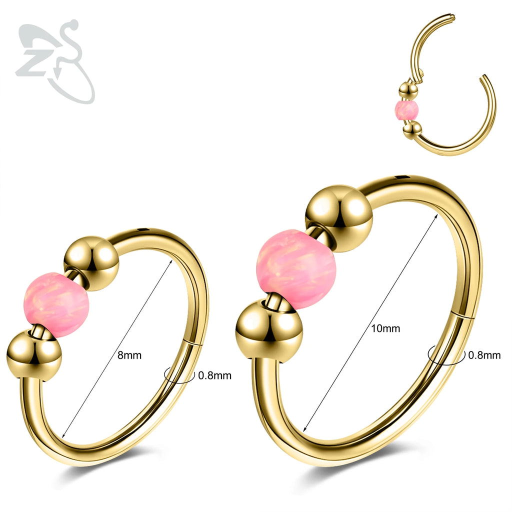 Opal Stainless Steel Nose Ring & Septum Hoop | 20G/18G/16G | 8MM/10MM