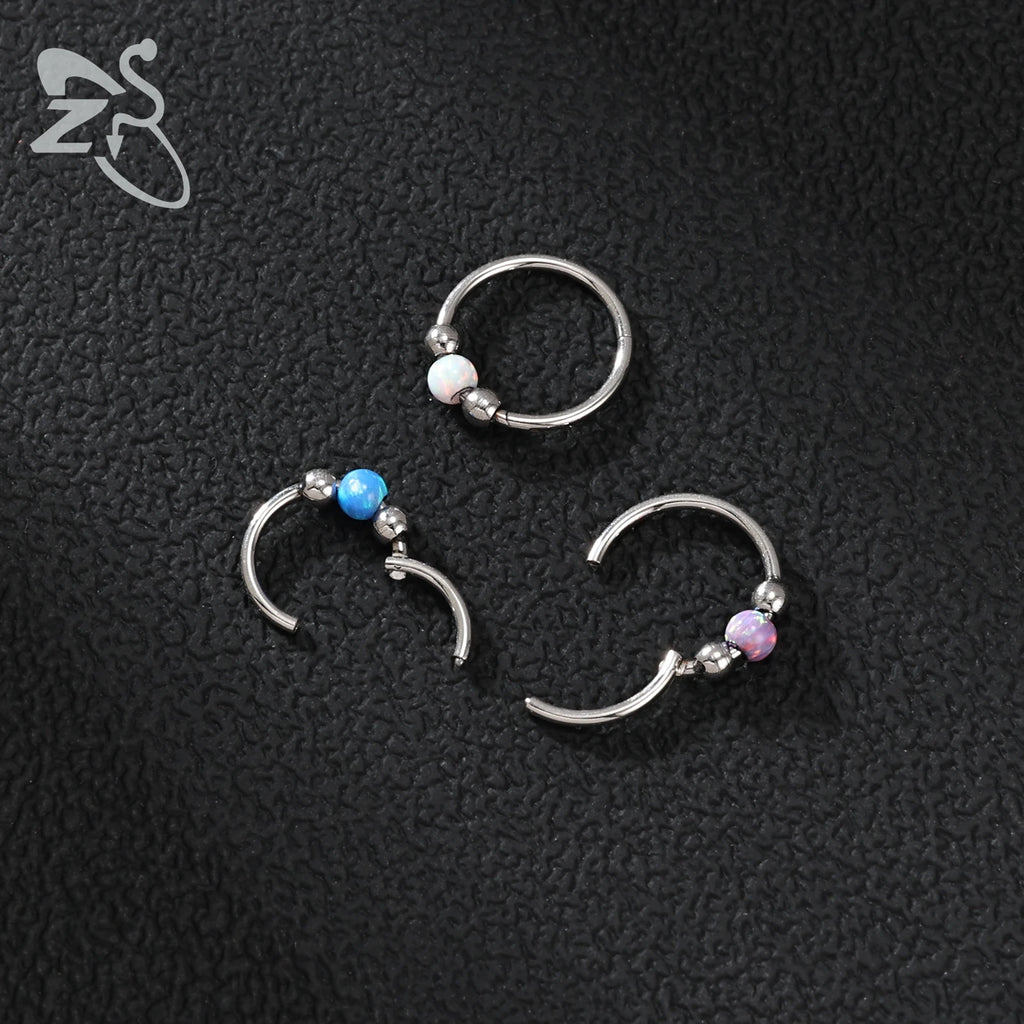 Opal Stainless Steel Nose Ring & Septum Hoop | 20G/18G/16G | 8MM/10MM