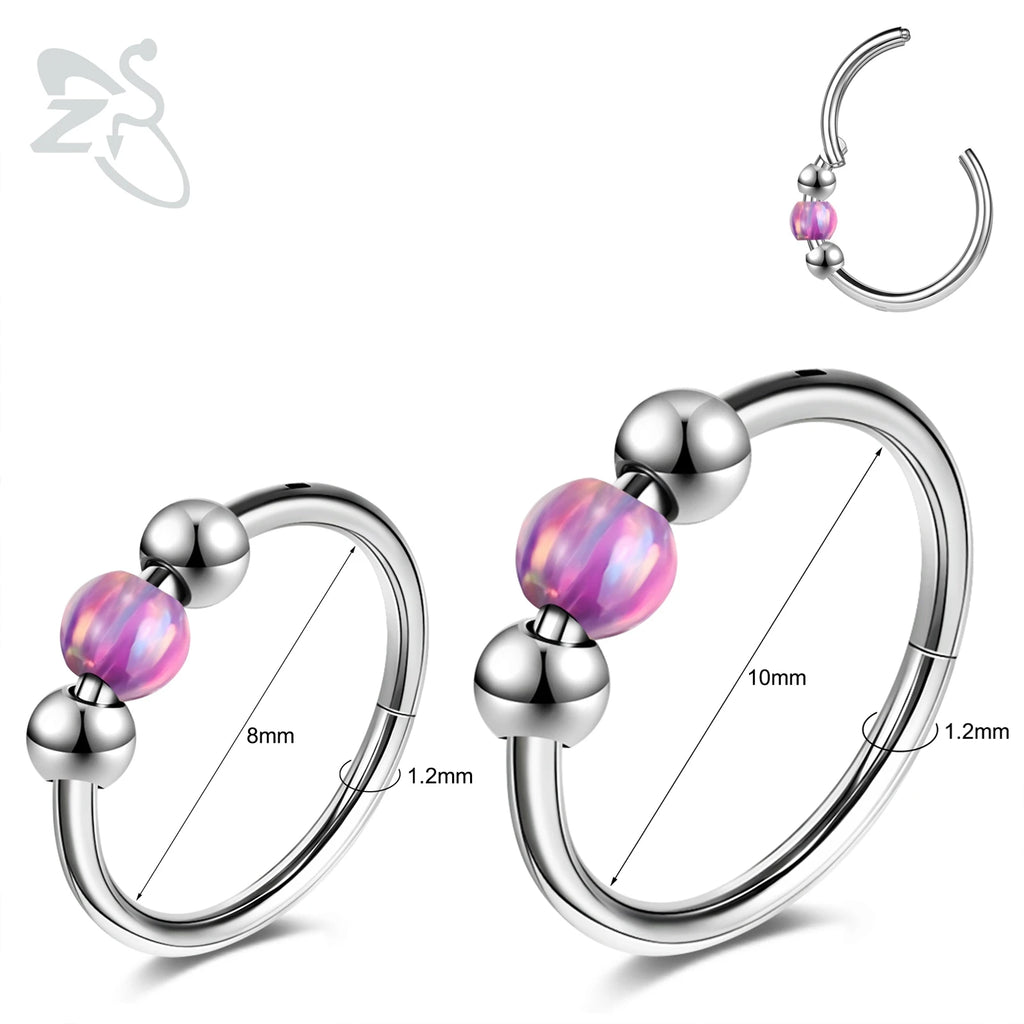 Opal Stainless Steel Nose Ring & Septum Hoop | 20G/18G/16G | 8MM/10MM