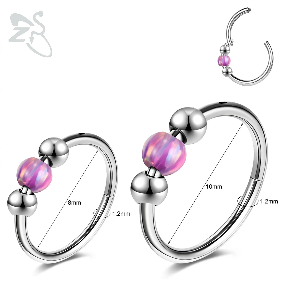 Opal Stainless Steel Nose Ring & Septum Hoop | 20G/18G/16G | 8MM/10MM