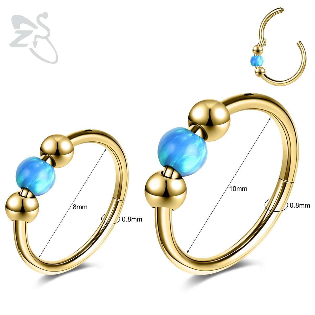 Opal Stainless Steel Nose Ring & Septum Hoop | 20G/18G/16G | 8MM/10MM