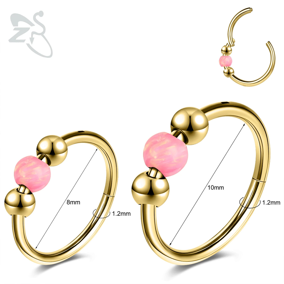 Opal Stainless Steel Nose Ring & Septum Hoop | 20G/18G/16G | 8MM/10MM