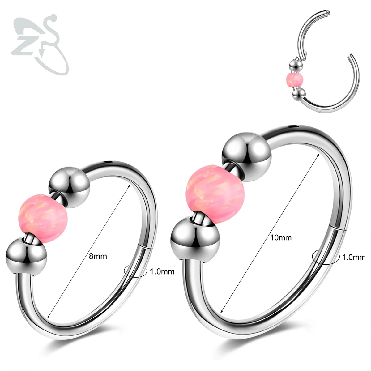Opal Stainless Steel Nose Ring & Septum Hoop | 20G/18G/16G | 8MM/10MM