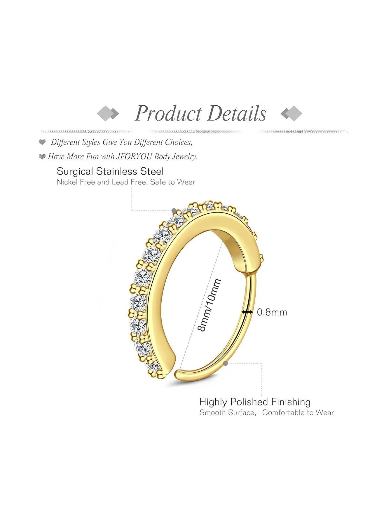 Rhinestone Nose Ring for Women Nasal Septum Daily Wear Body Jewelry Piercing Accessory Ladies Fashion Accessory