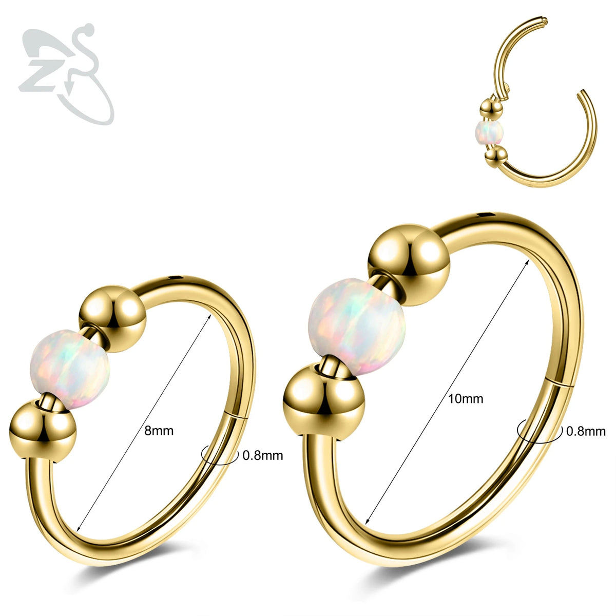 Opal Stainless Steel Nose Ring & Septum Hoop | 20G/18G/16G | 8MM/10MM