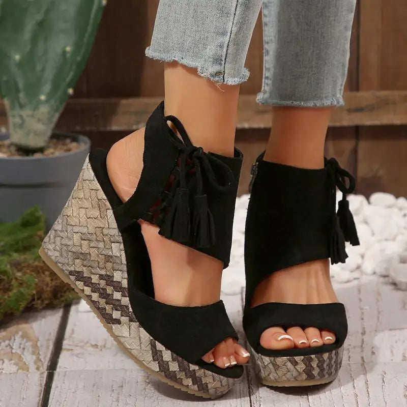 Boho Tassel Wedge Sandals