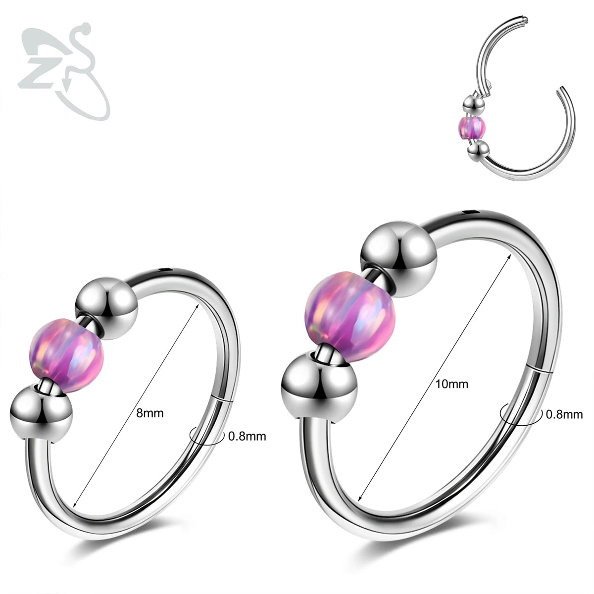 Opal Stainless Steel Nose Ring & Septum Hoop | 20G/18G/16G | 8MM/10MM