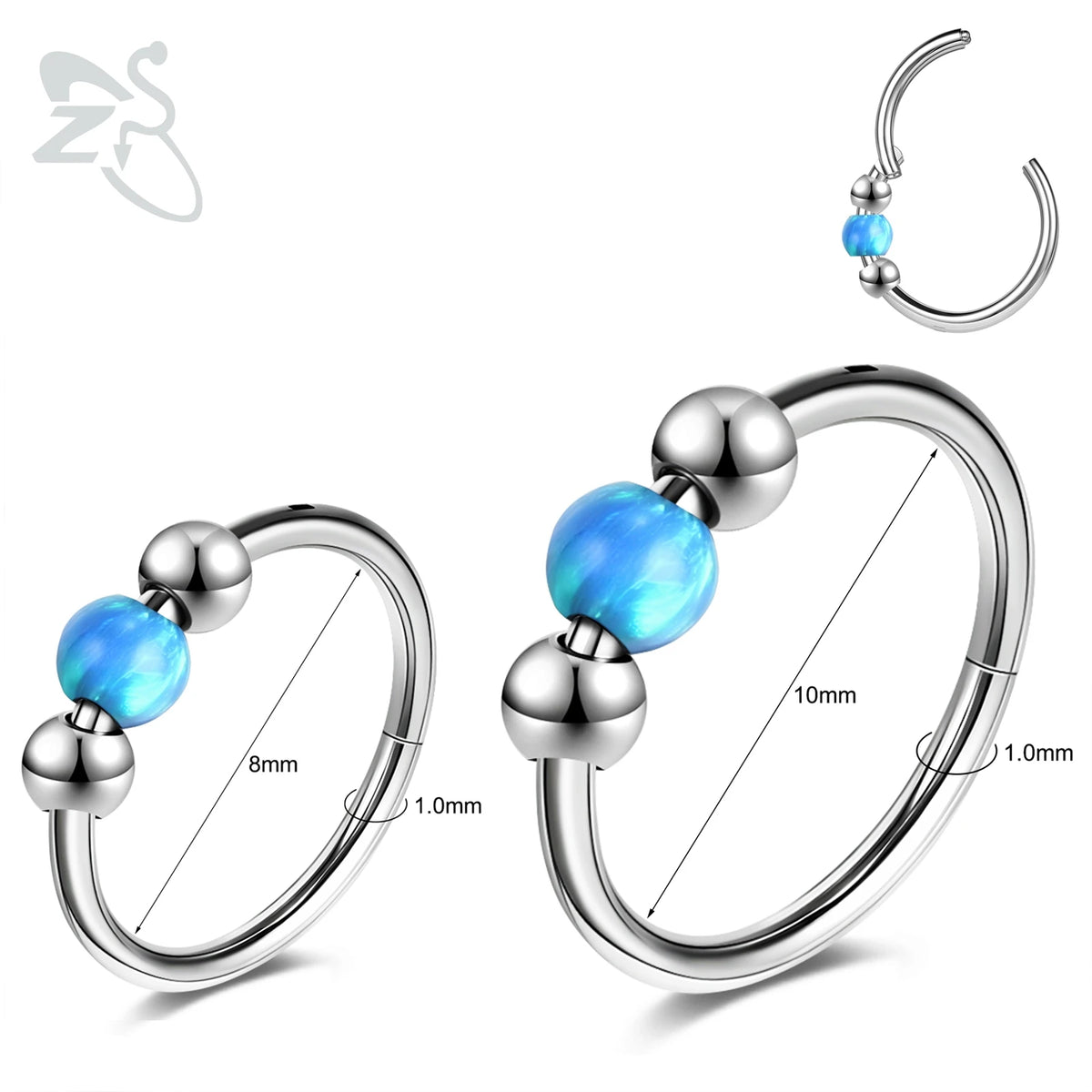 Opal Stainless Steel Nose Ring & Septum Hoop | 20G/18G/16G | 8MM/10MM