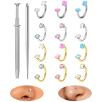 Horseshoe Nose Rings 18G Stainless Steel Double Gem