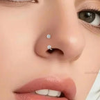 Horseshoe Nose Rings 18G Stainless Steel Double Gem