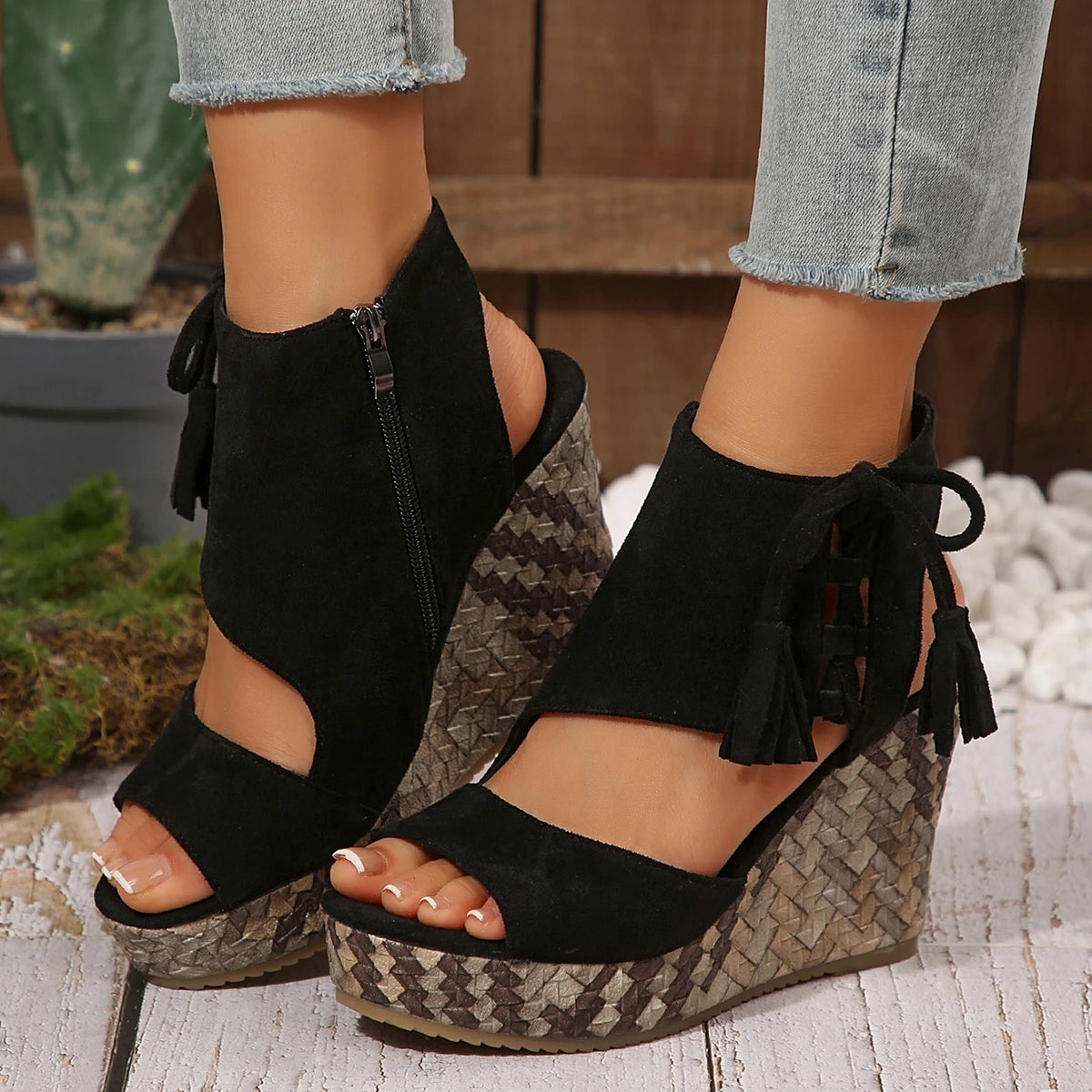 Boho Tassel Wedge Sandals